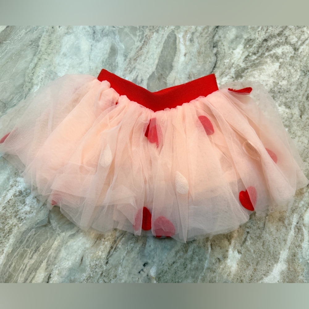 Cat & Jack Baby Girl Dress 12M Pink Tulle Heart Valentine Party Dress